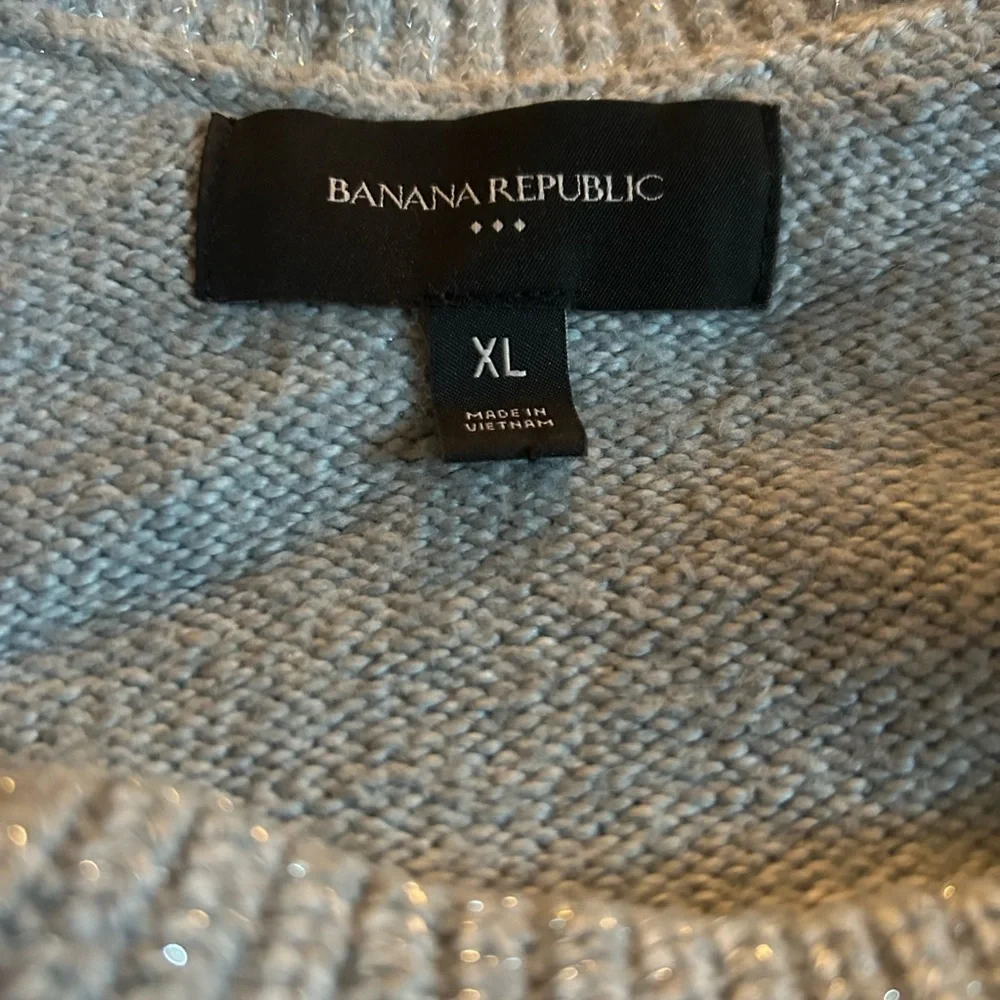 Banana Republic Coveted Sweater Crewneck Light Blue Grey Silver Lurex XL winter - Picture 6 of 9